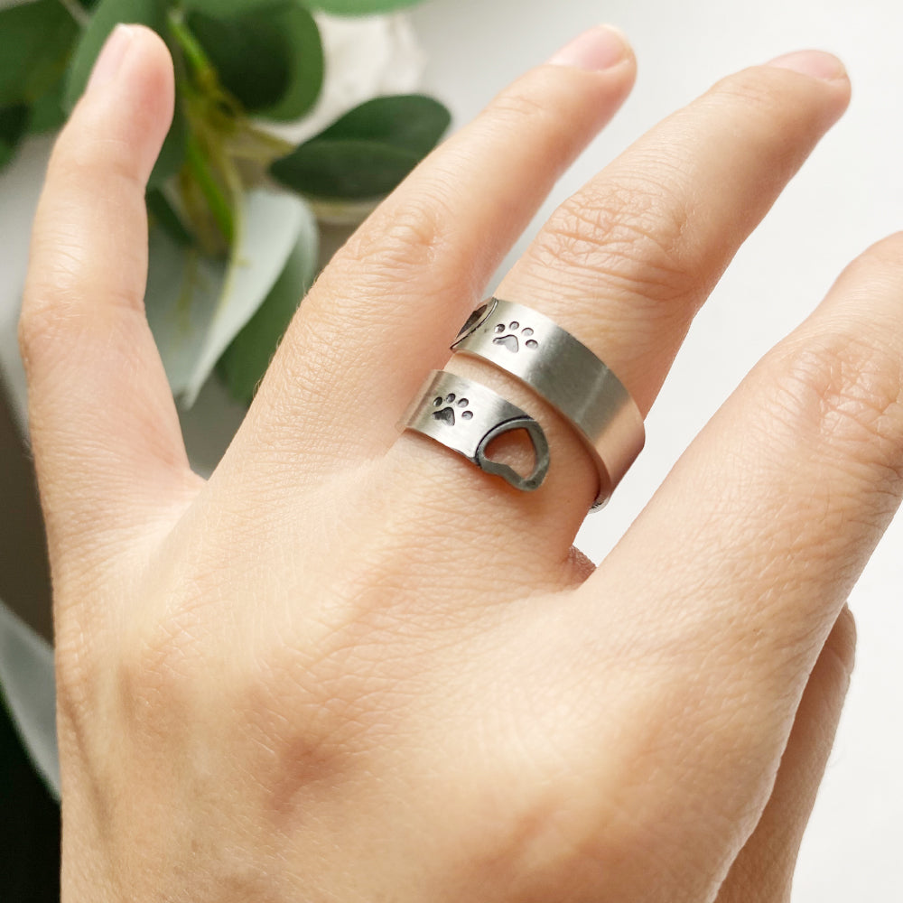 Anillo Ajustable de Huella y Corazón – Acero Inoxidable