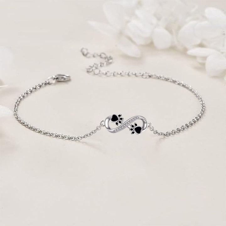 Pulsera de Patas de Mascota con Colgante de Símbolo Infinito y Zirconia