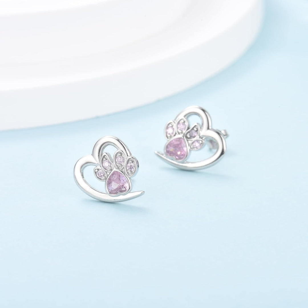 Pendientes de Patas y Corazón con Zirconia