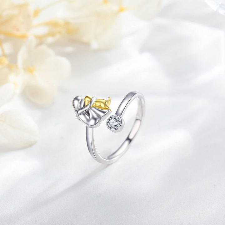 Anillo de Perro de Plata de Ley 925 con Circonita – Ajustable y Hecho a Mano