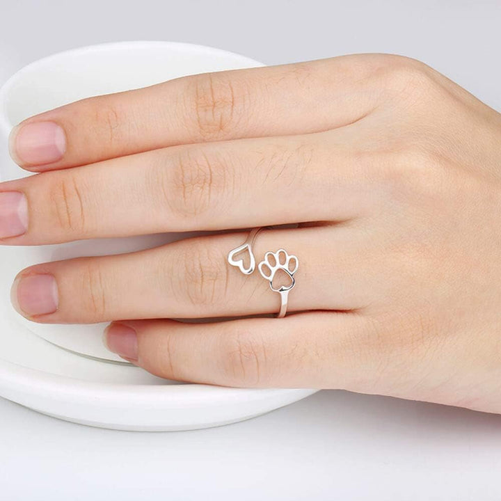 Anillo Artesanal de Patita y Corazón – Ajustable en Plata de Ley 925