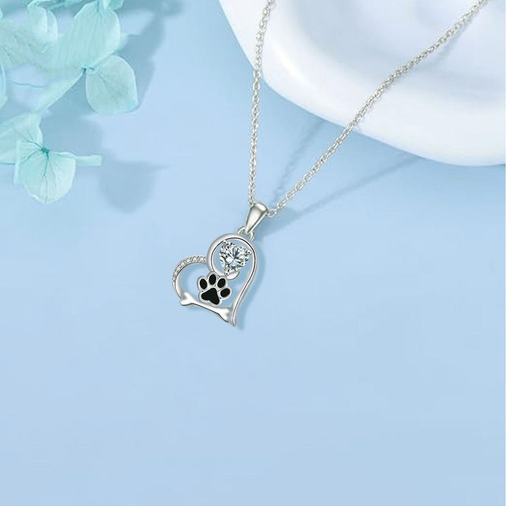 Collar de Huella de Perro Hecho a Mano y Hueso con Zirconia