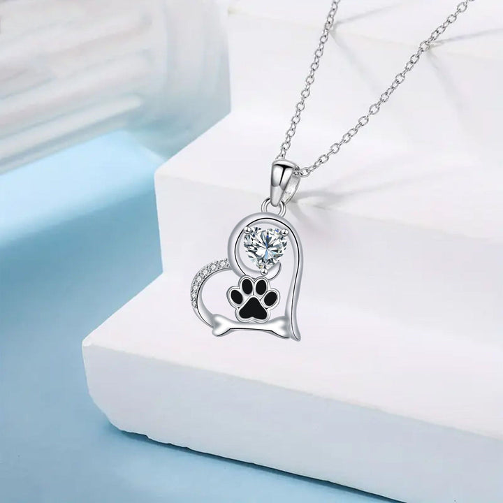 Collar de Huella de Perro Hecho a Mano y Hueso con Zirconia