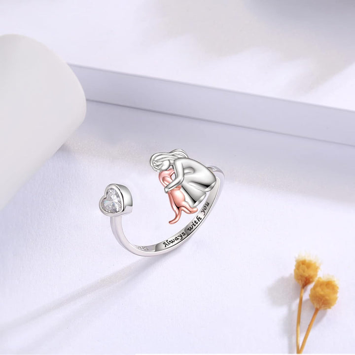 Anillo Ajustable para Perros en Plata de Ley 925 – “Siempre en Mi Corazón” con Zirconia