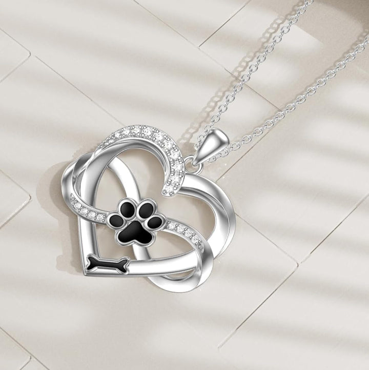 Collar de Corazón y Patita Infinito en Plata de Ley 925 con Circonita