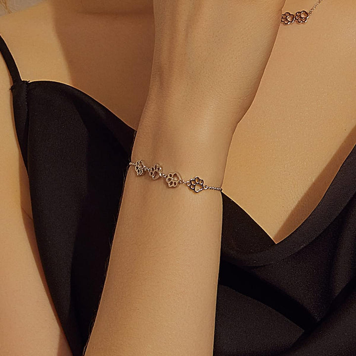 Pulsera de Huella de Patas de Plata Esterlina – Ajuste Ajustable