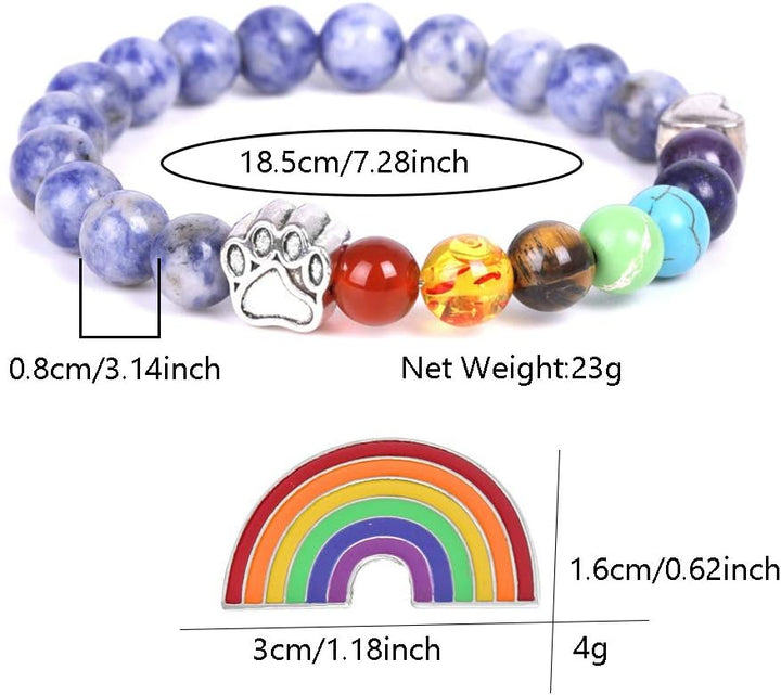 Pulsera Memorial del Puente Arcoíris – Regalo de 7 Cuentas de Chakra por Pérdida de Mascota