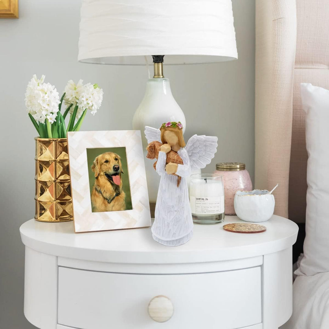 Set de Regalo en Memoria de Perro con Figuras de Ángel de la Amistad y Pulsera Chakra del Puente Arcoíris
