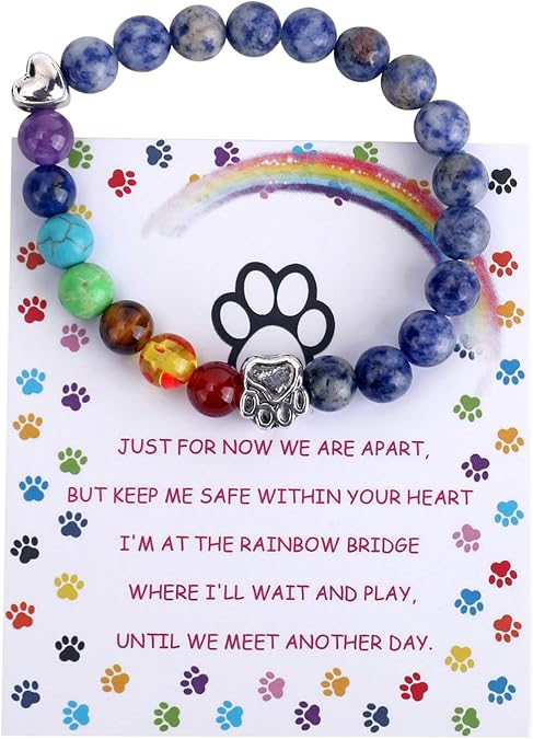 Pulsera Memorial del Puente Arcoíris – Regalo de 7 Cuentas de Chakra por Pérdida de Mascota