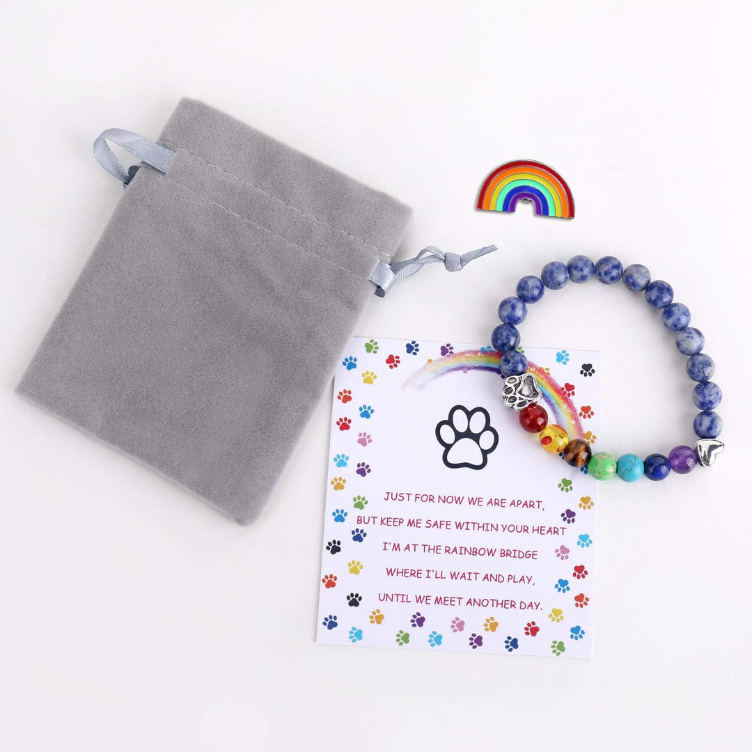 Pulsera Memorial del Puente Arcoíris – Regalo de 7 Cuentas de Chakra por Pérdida de Mascota