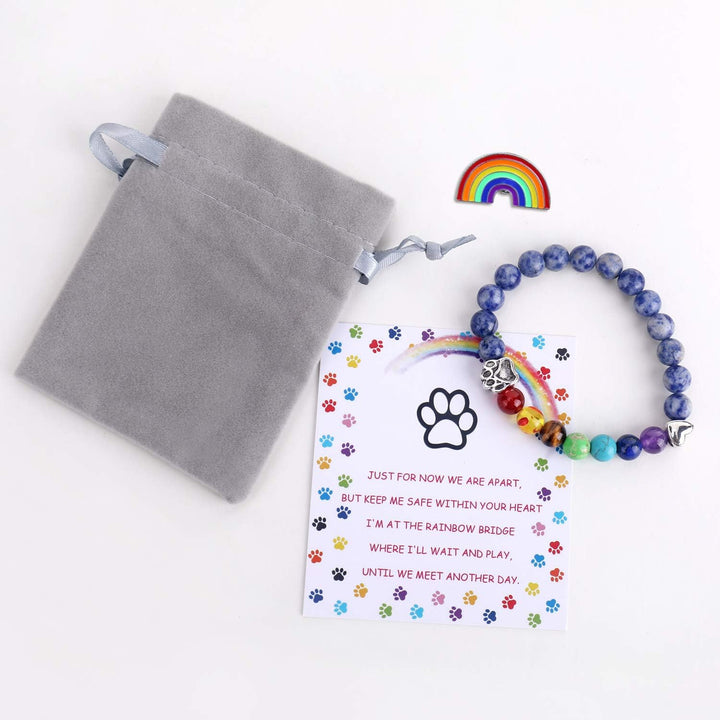 Pulsera Memorial del Puente Arcoíris – Regalo de 7 Cuentas de Chakra por Pérdida de Mascota