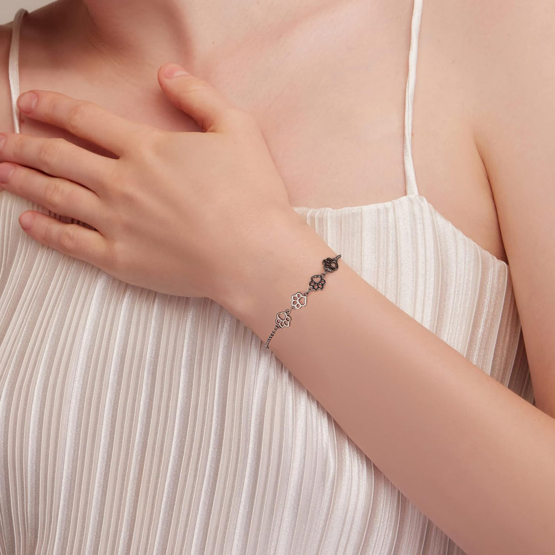 Pulsera de Huella de Patas de Plata Esterlina – Ajuste Ajustable