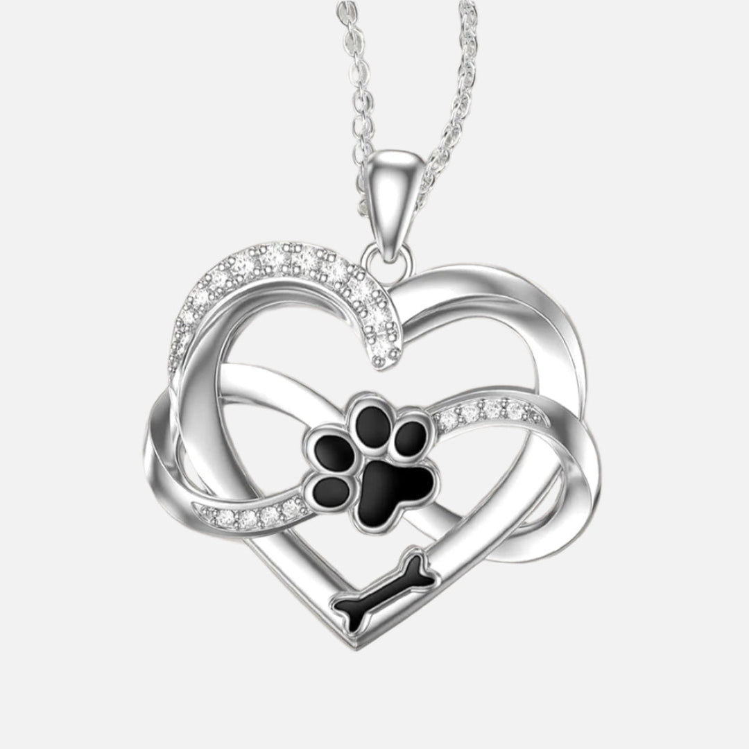 Collar de Corazón y Patita Infinito en Plata de Ley 925 con Circonita