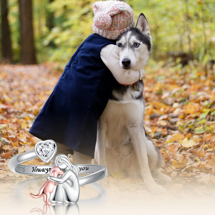 Anillo Ajustable para Perros en Plata de Ley 925 – “Siempre en Mi Corazón” con Zirconia
