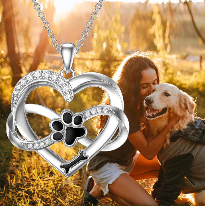 Collar de Corazón y Patita Infinito en Plata de Ley 925 con Circonita