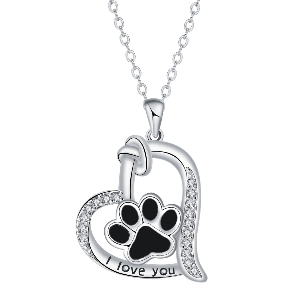 Collar con Colgante en Forma de Corazón con Huella de Perro y Zirconia
