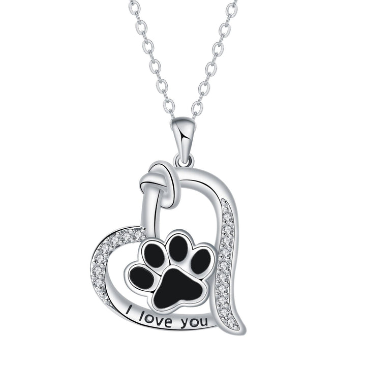 Collar con Colgante en Forma de Corazón con Huella de Perro y Zirconia