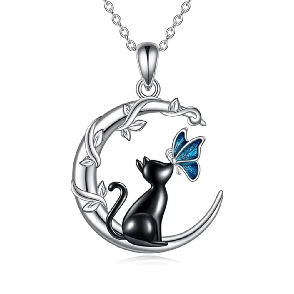Collar de Colgante de Cristal de Mariposa Gato Lunar