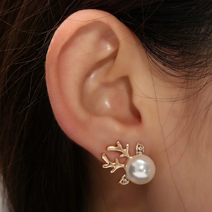 Pendientes de Perlas de Reno Navideños