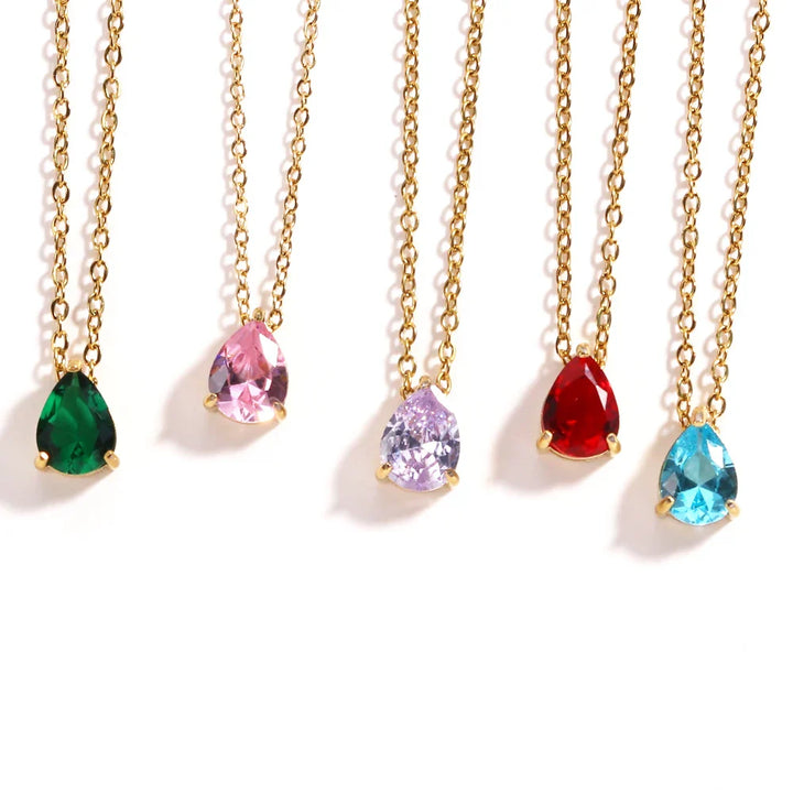 Collar de Cristal en Forma de Gota con Piedra de Nacimiento