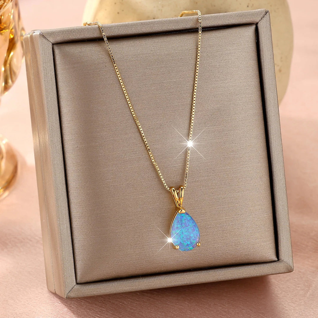 Collar de Colgante de Oro en Forma de Gota de Ópalo