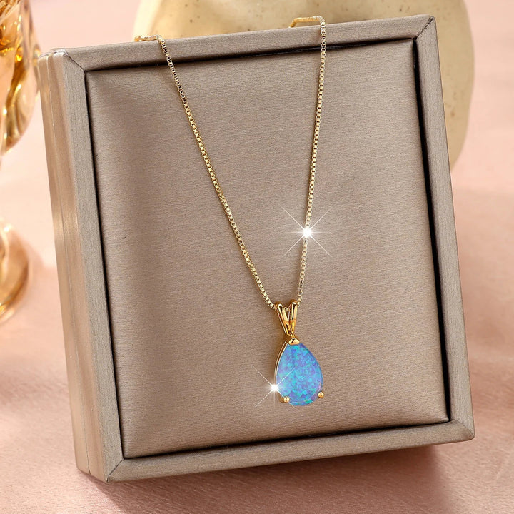 Collar de Colgante de Oro en Forma de Gota de Ópalo