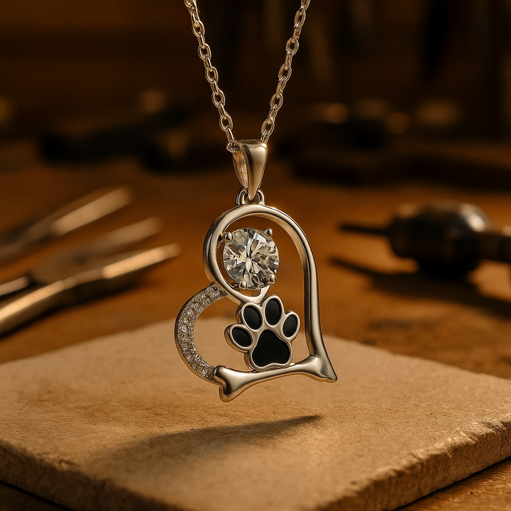 Collar de Huella de Perro Hecho a Mano y Hueso con Zirconia