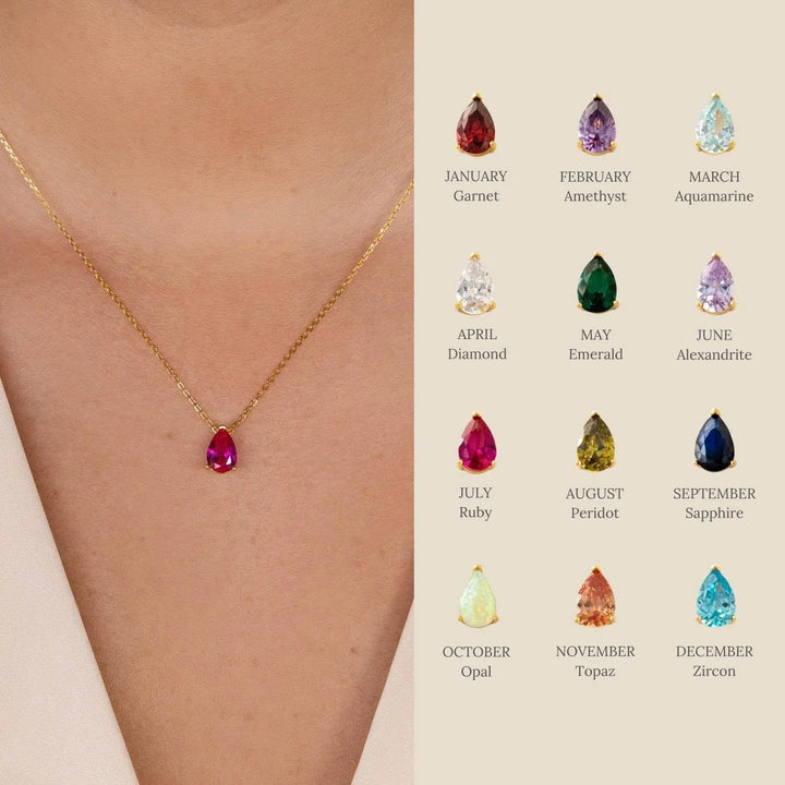 Collar de Cristal en Forma de Gota con Piedra de Nacimiento