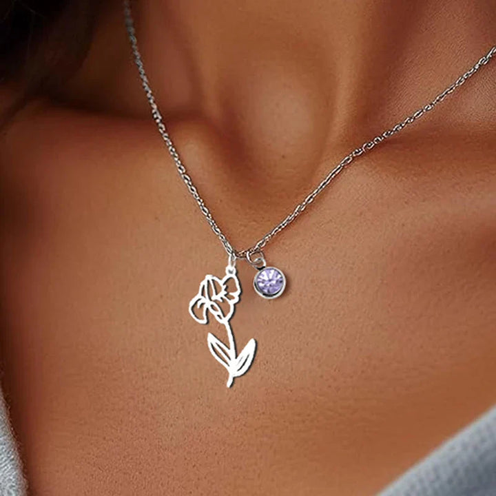 Collar Personalizado de Piedra Natal y Flor de Nacimiento