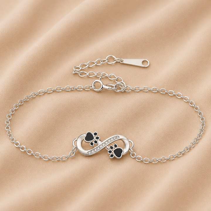 Pulsera de Patas de Mascota con Colgante de Símbolo Infinito y Zirconia