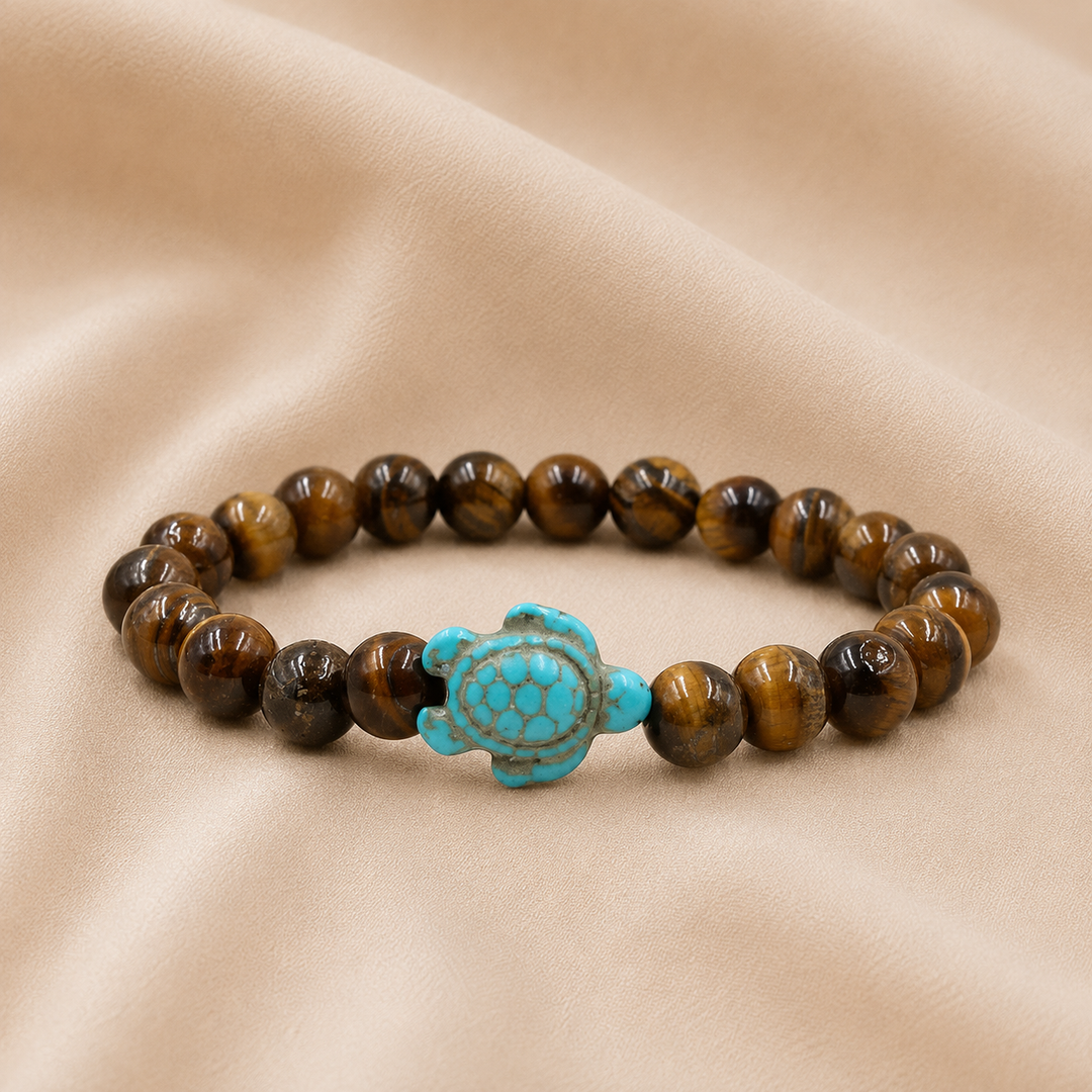 Pulseras de Tortuga con Cuentas de Piedra Natural Única