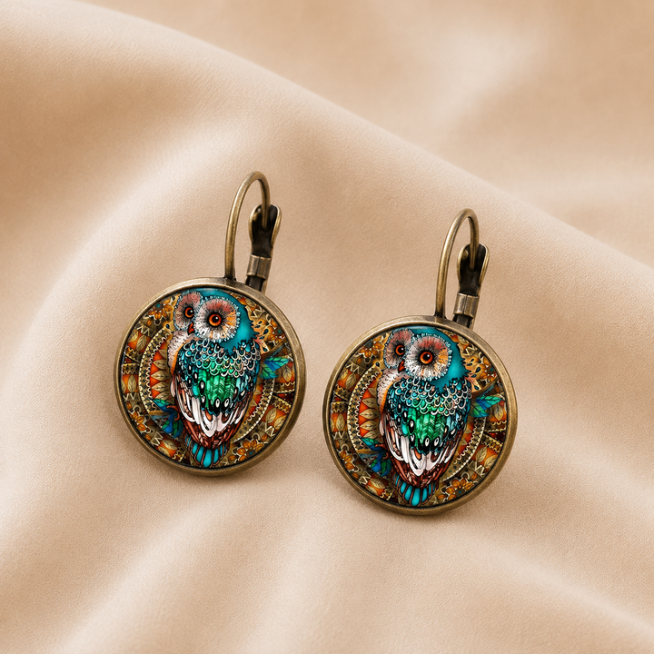 Pendientes de Búho de Cristal Redondeados Vintage