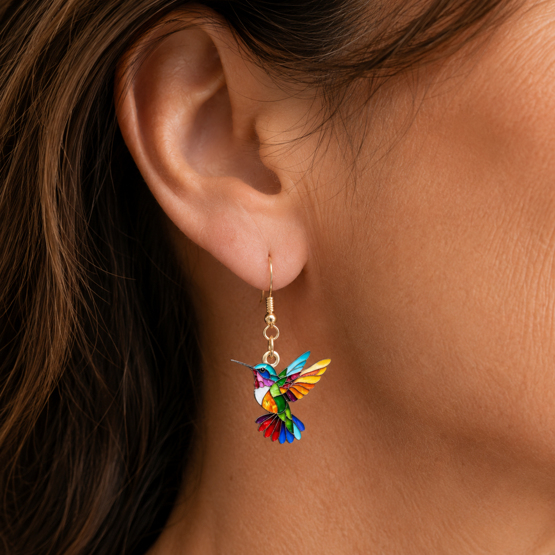 Pendientes Colgantes de Colibrí de Acrílico – Diseño de Pájaro 2D Brillante