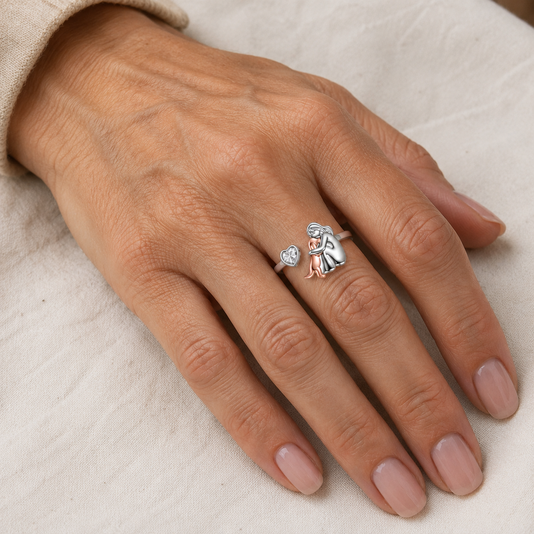 Anillo Ajustable para Perros en Plata de Ley 925 – “Siempre en Mi Corazón” con Zirconia
