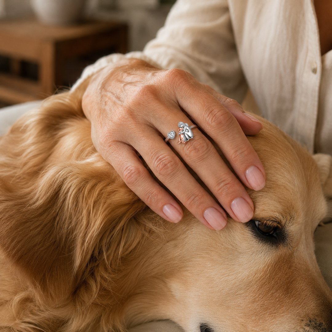 Anillo Ajustable para Perros en Plata de Ley 925 – “Siempre en Mi Corazón” con Zirconia