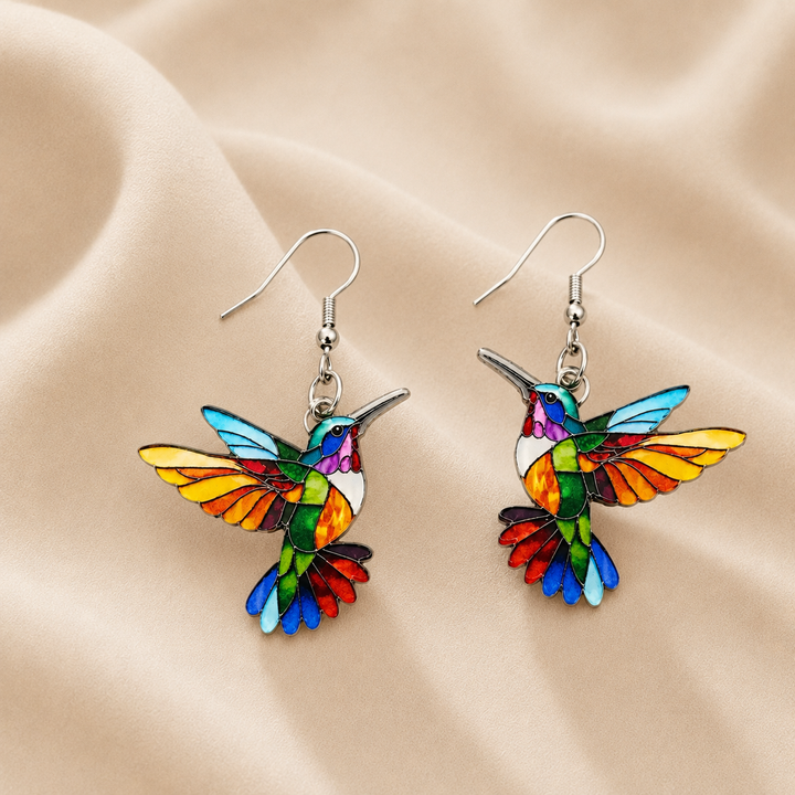 Pendientes Colgantes de Colibrí de Acrílico – Diseño de Pájaro 2D Brillante