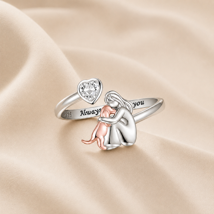 Anillo Ajustable para Perros en Plata de Ley 925 – “Siempre en Mi Corazón” con Zirconia