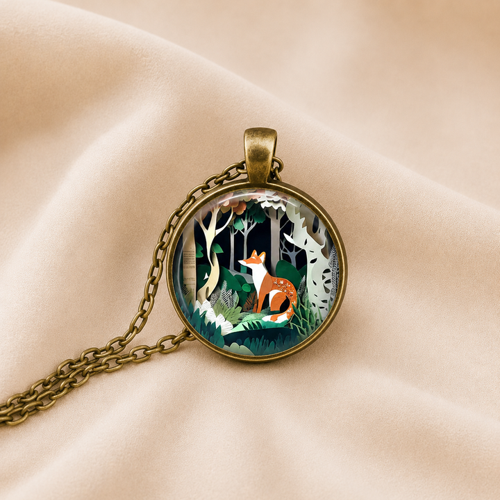 Collar de Colgante de Vidrio de Animal Espiritual del Bosque