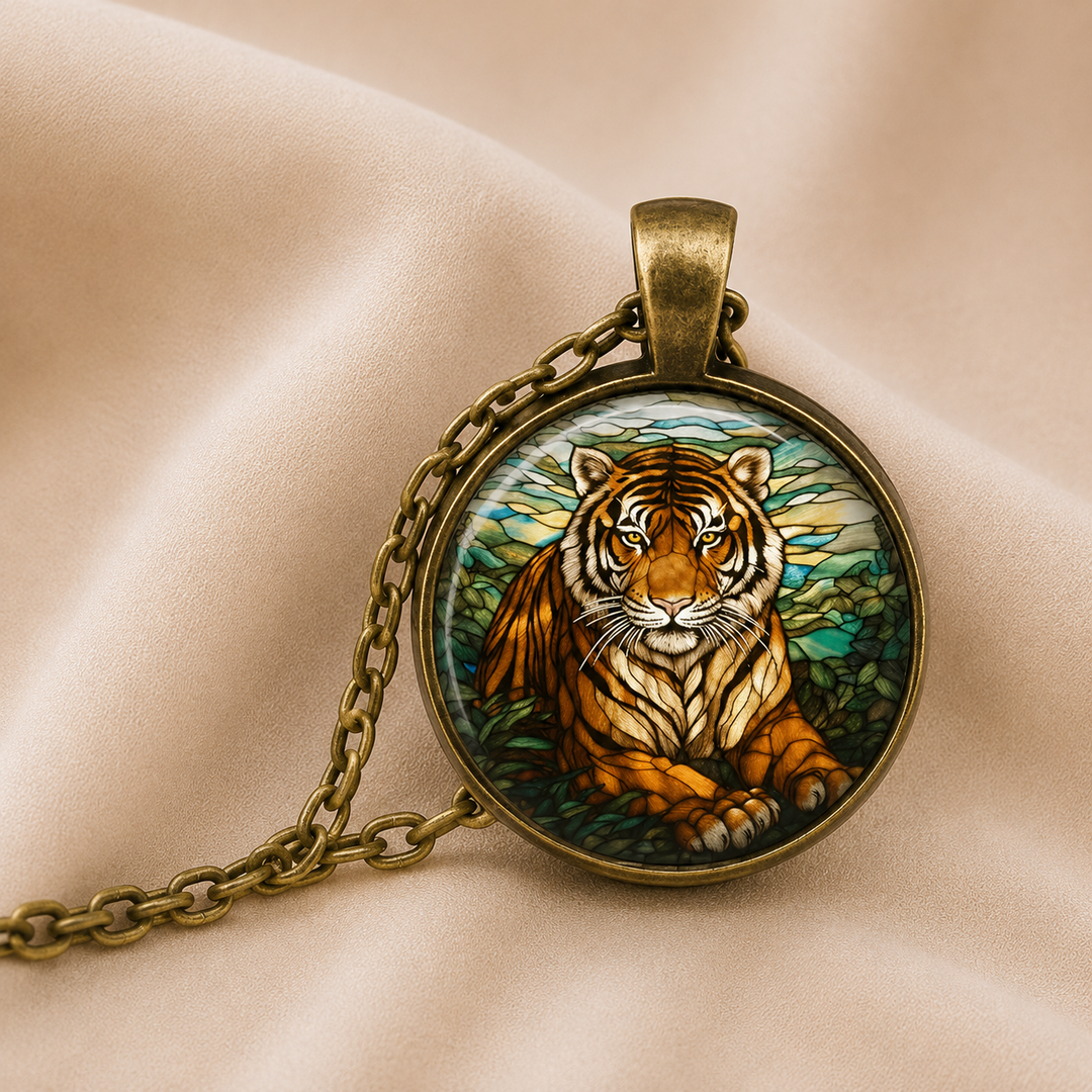 Collar de Colgante de Vidrio de Animal Espiritual del Bosque