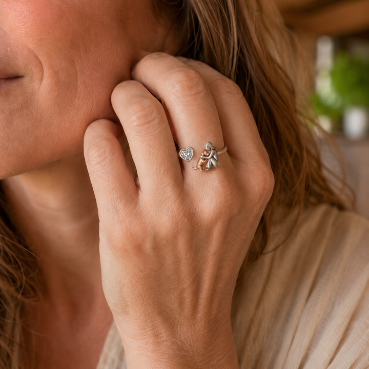 Anillo de perro hecho a mano en plata esterlina 925 con zirconia en forma de corazón – Ajuste ajustable