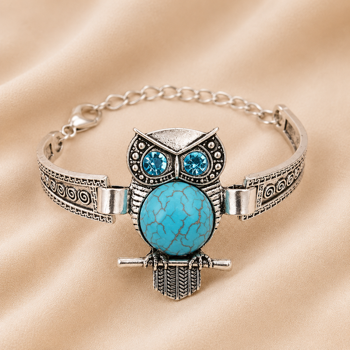 Pulsera de Encanto de Búho Vintage Turquesa