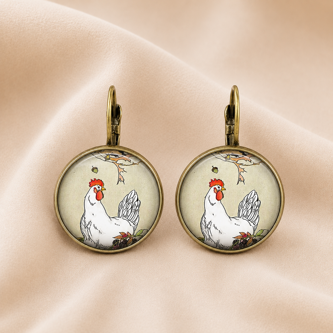 Pendientes de Cristal en Forma de Dome con Animales Juguetones