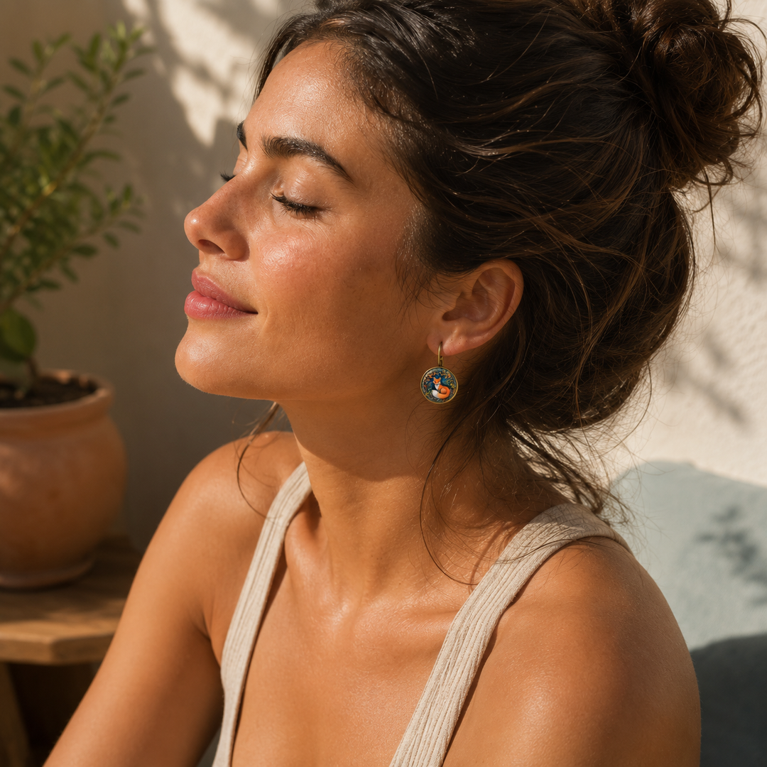 Pendientes de Cristal en Forma de Dome con Animales Juguetones