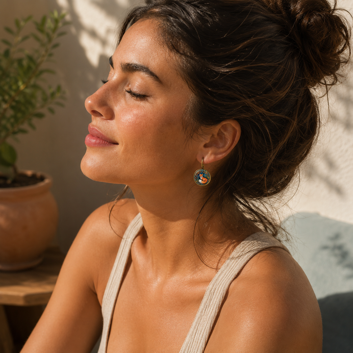Pendientes de Cristal en Forma de Dome con Animales Juguetones