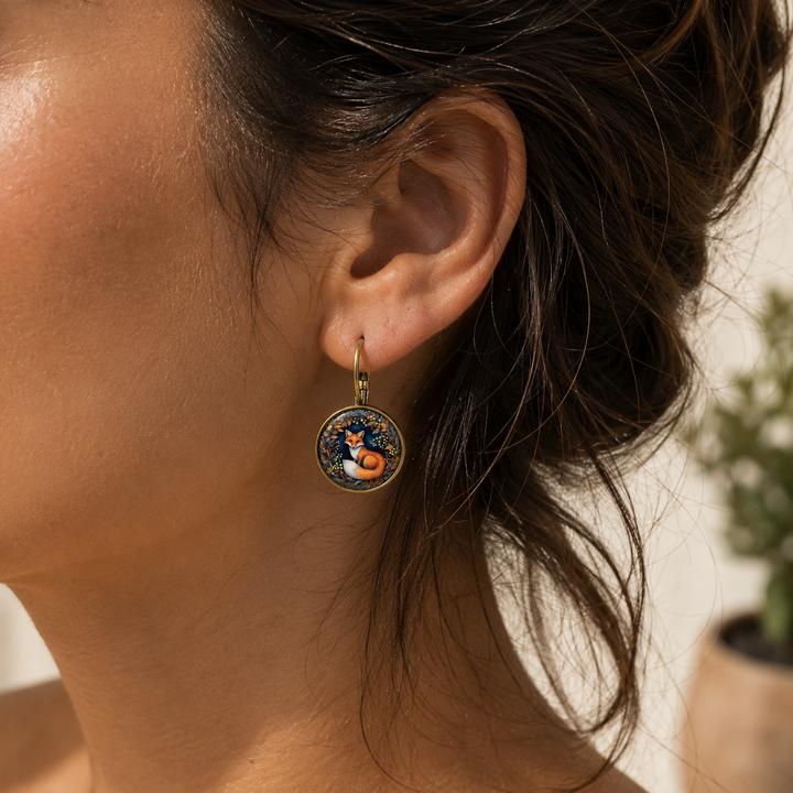 Pendientes de Cristal en Forma de Dome con Animales Juguetones