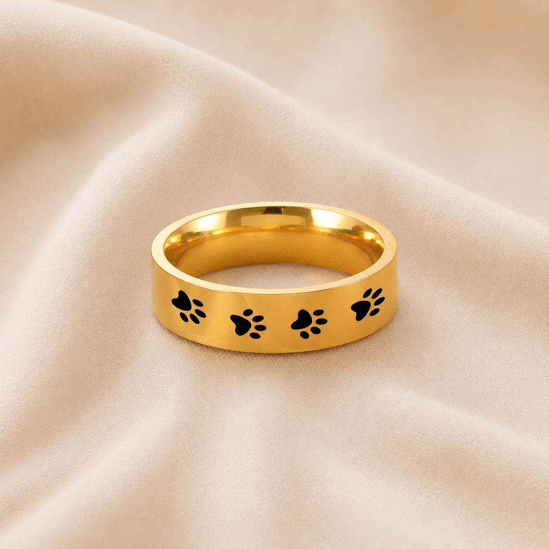Anillo de Huella de Patas Hecho a Mano en Acero Inoxidable