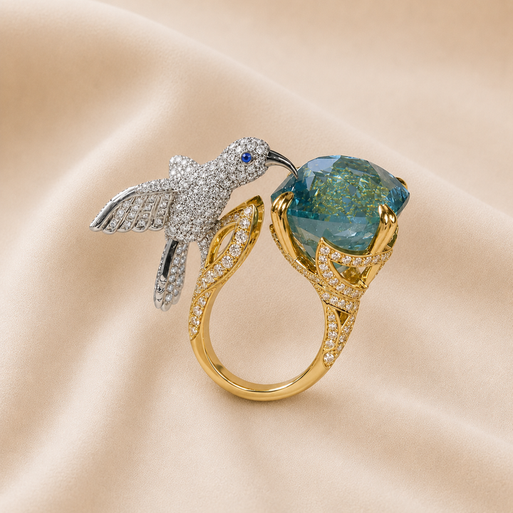 Anillo Ajustable de Colibrí Color Aguamarina