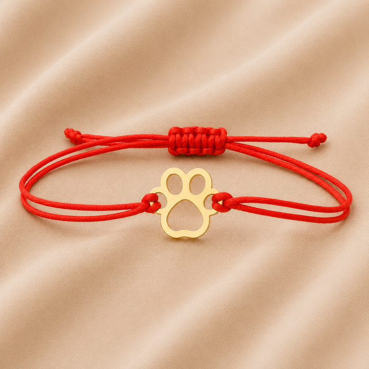 Pulsera de Cordón con Huella de Patas – Diseño Ajustable en Negro y Rojo