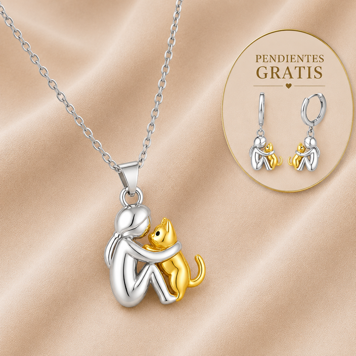 Collar Colgante de Abrazo de Gato con Pendientes de Regalo – Oferta por Tiempo Limitado