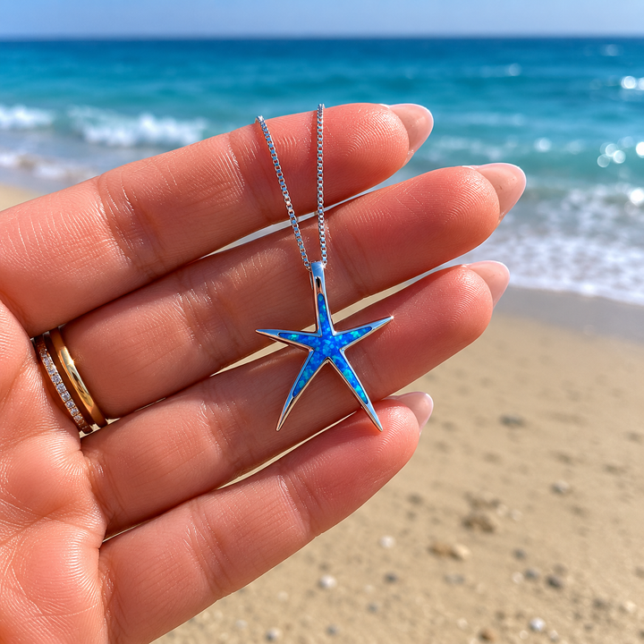 Collar de Ópalo Azul y Estrella de Mar de Plata
